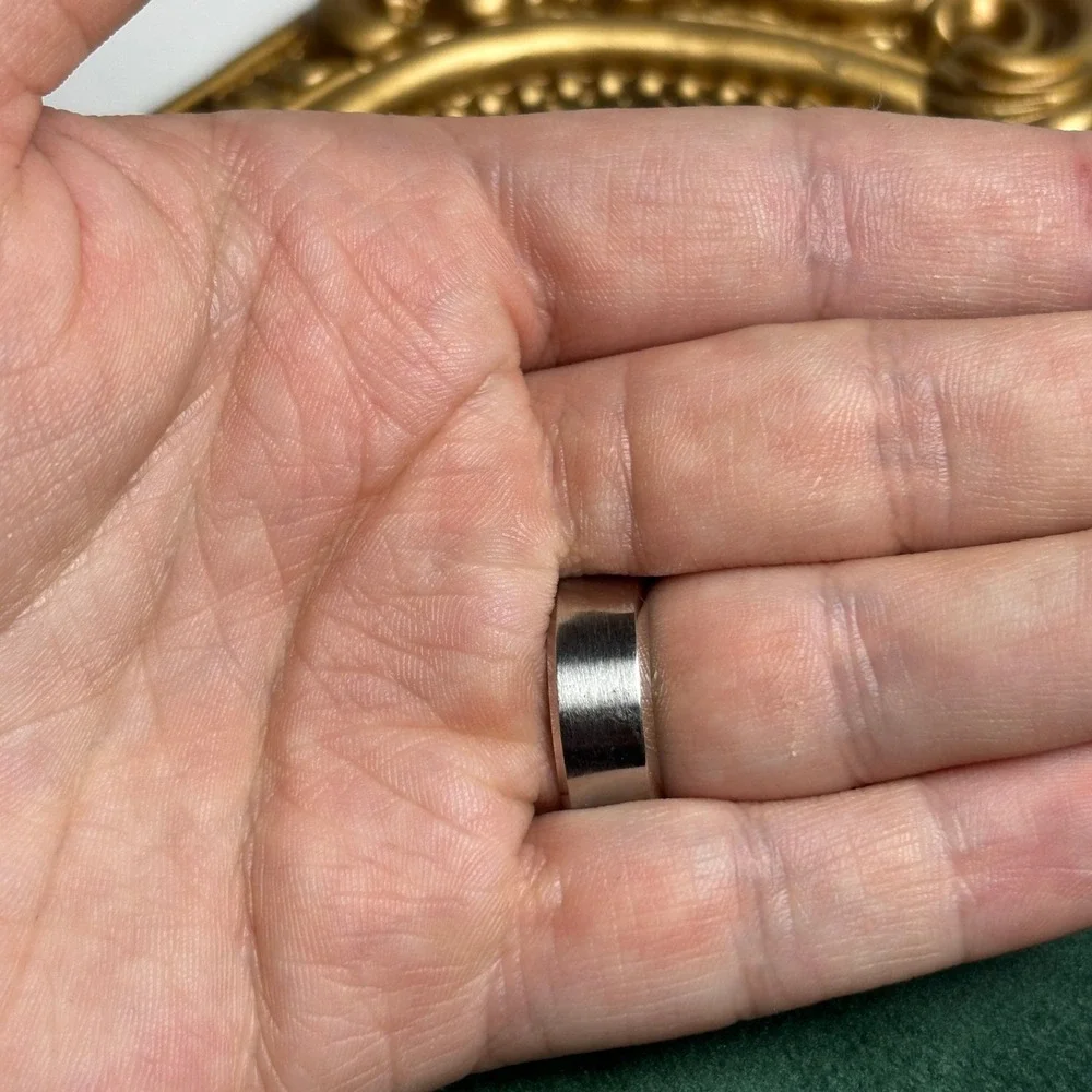 Silver Stainless Steel 8mm Beveled Edge Brushed Band Ring Size 8 Unisex